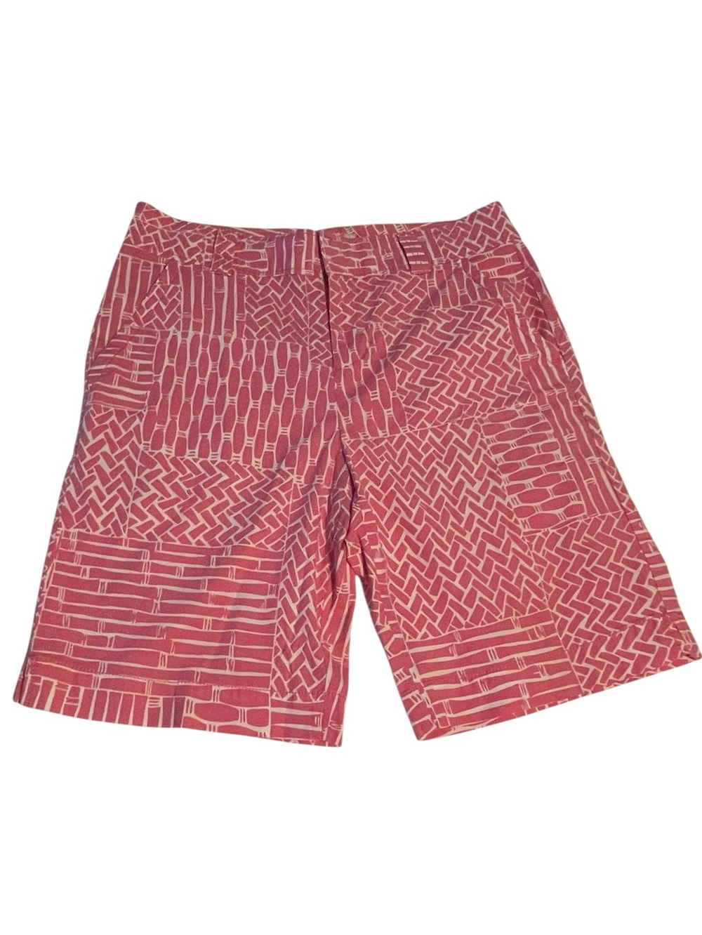 Lilly Pulitzer Tisket Tasket Print Resort Fit Shorts Pink White Womens Size 12